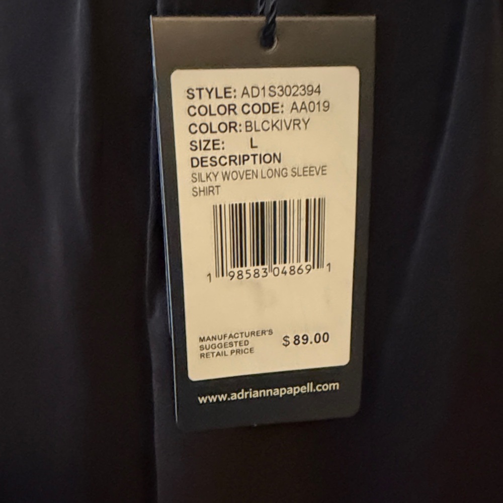 Adrianna Papell Women's Black Silky Top w/ Brocade Trim On Collar/Cuffs L NWT ❤️ - Picture 6 of 12